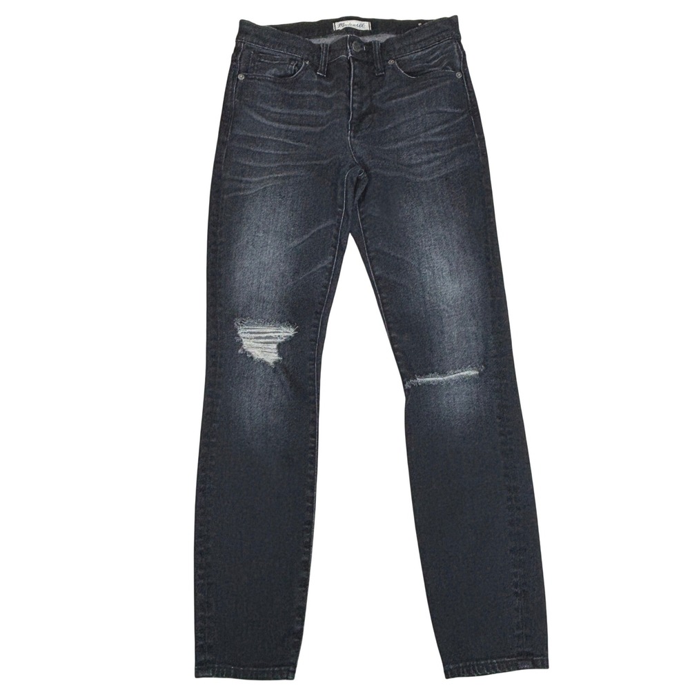 Madewell High Riser Skinny Jeans 27 Dark Wash Distressed E1565 Black Denim